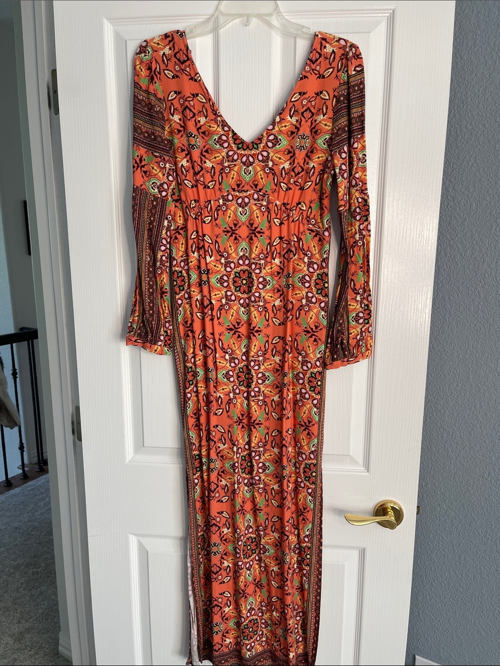 FARM Rio Orange Floral-Print V-Neck Maxi Dress